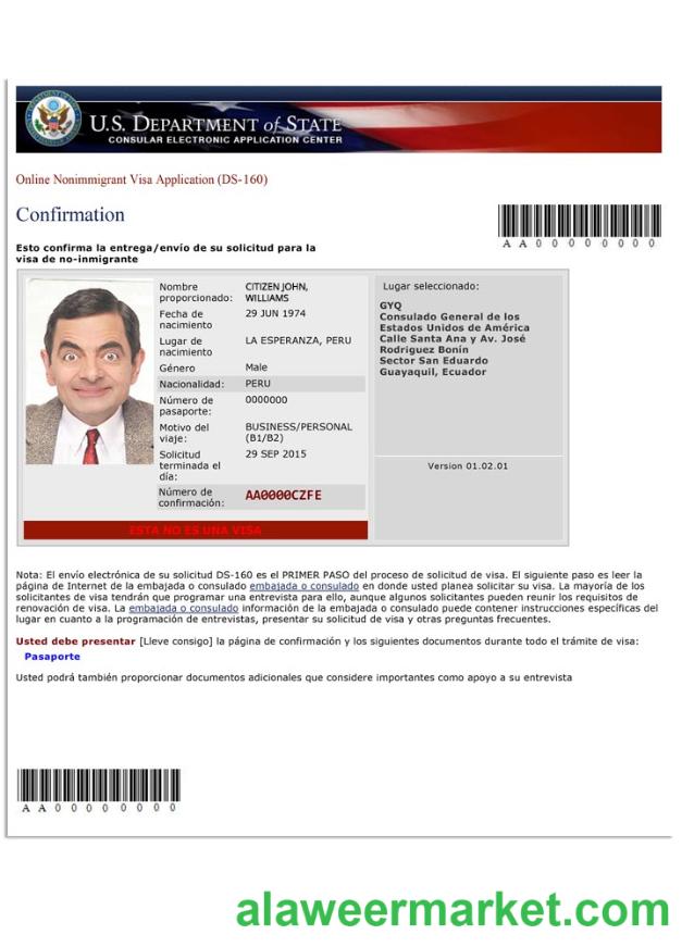 USA nonimmigrant visa application (DS-160)